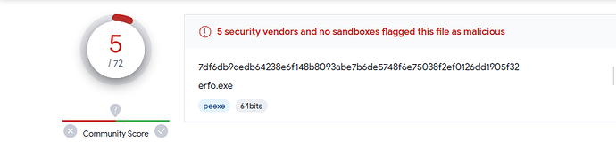 VirusTotal - 5/72 detections