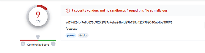 VirusTotal - 9/72 detections